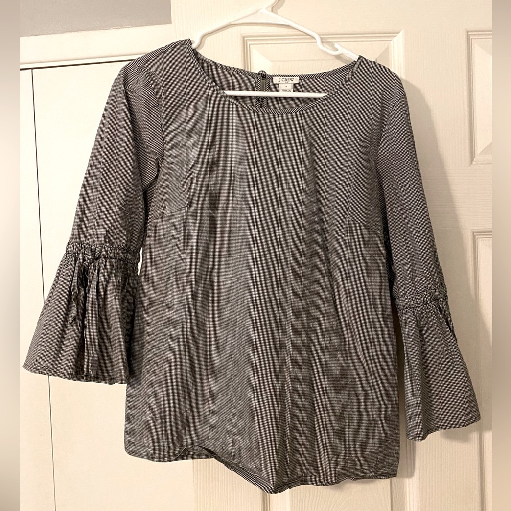 J.crew jcrew gingham black and white bell sleeve top blouse shirt bow small work
